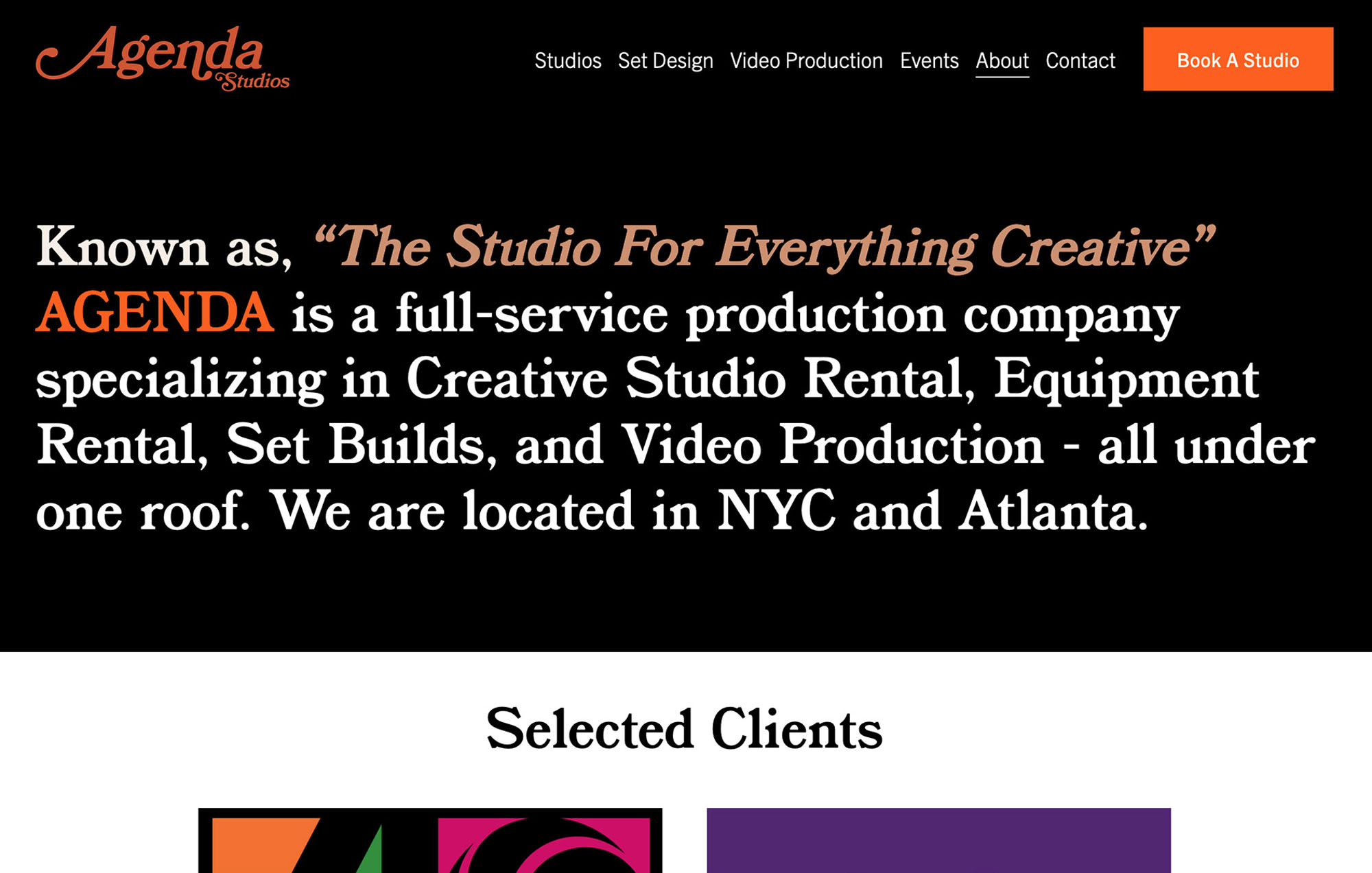 A black page of agenda studio with a web layout