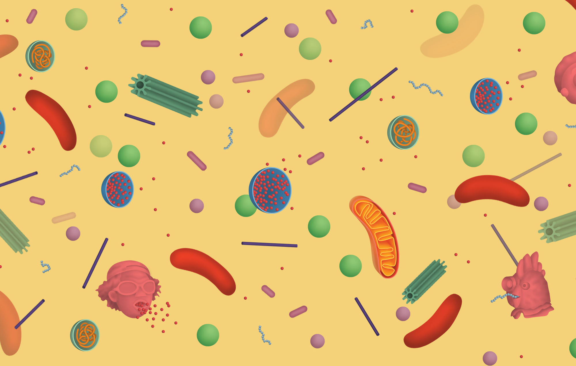 illustration f floating cells with a yellowish background