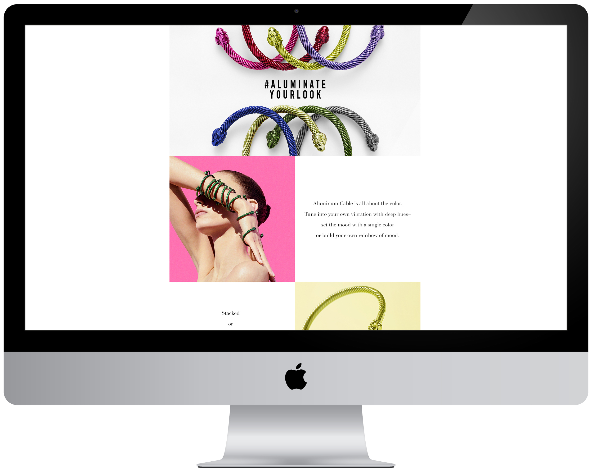 A display of 8 colorful bracelets with the words aluminate your look displayed on apple desktop