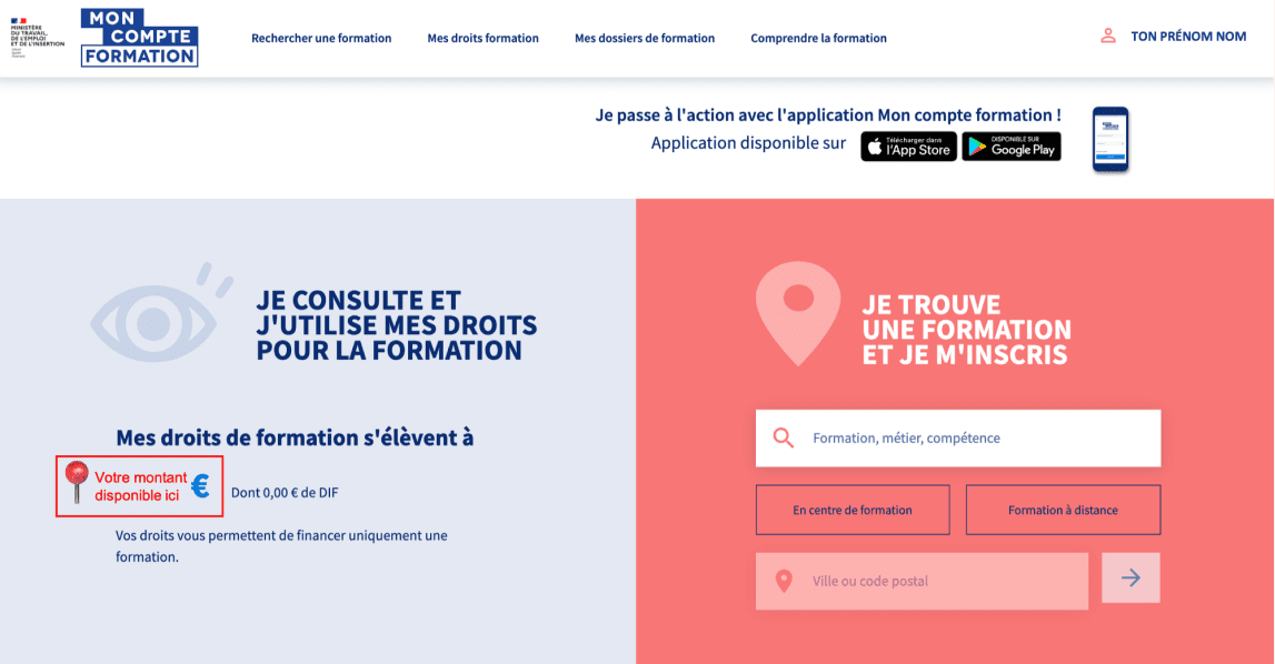 montant disponible sur votre compte personnel de formation