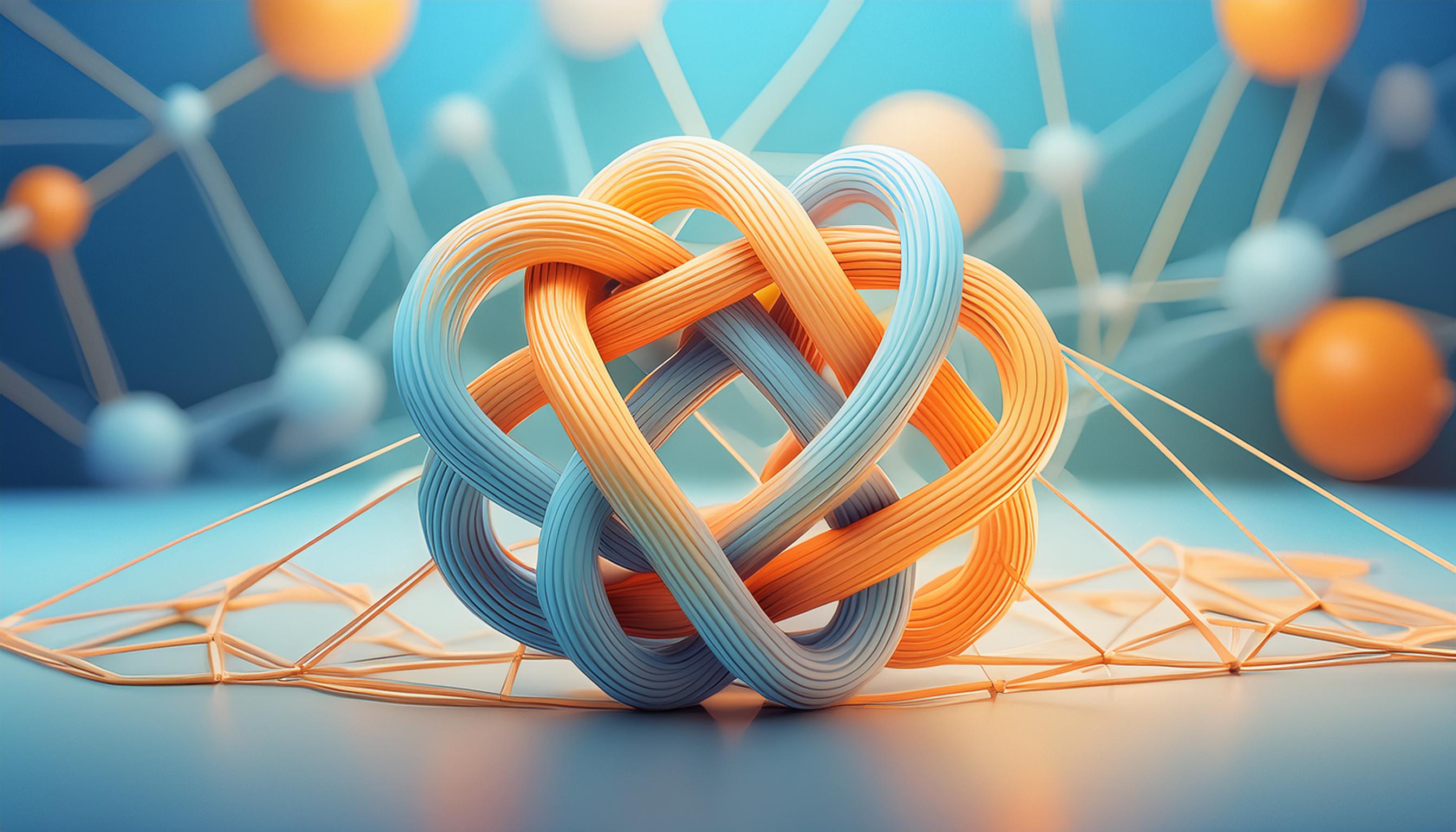 Ein komplexer Knoten aus bunten Strängen symbolisiert die Vereinfachung schwieriger Themen durch Erklärvideos.