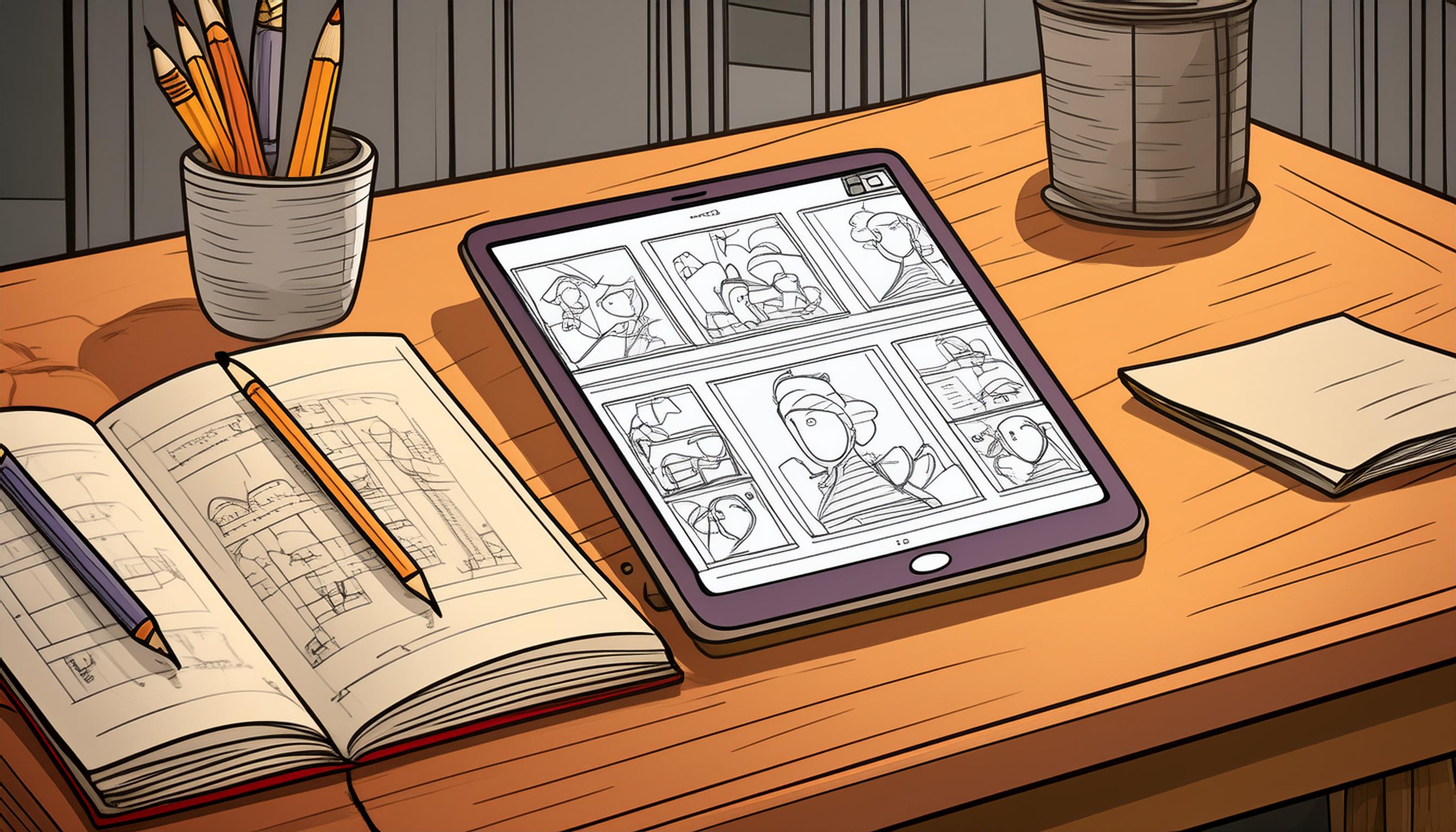 Skizze eines Webdesigns auf einem digitalen Tablett mit einem Eingabestift