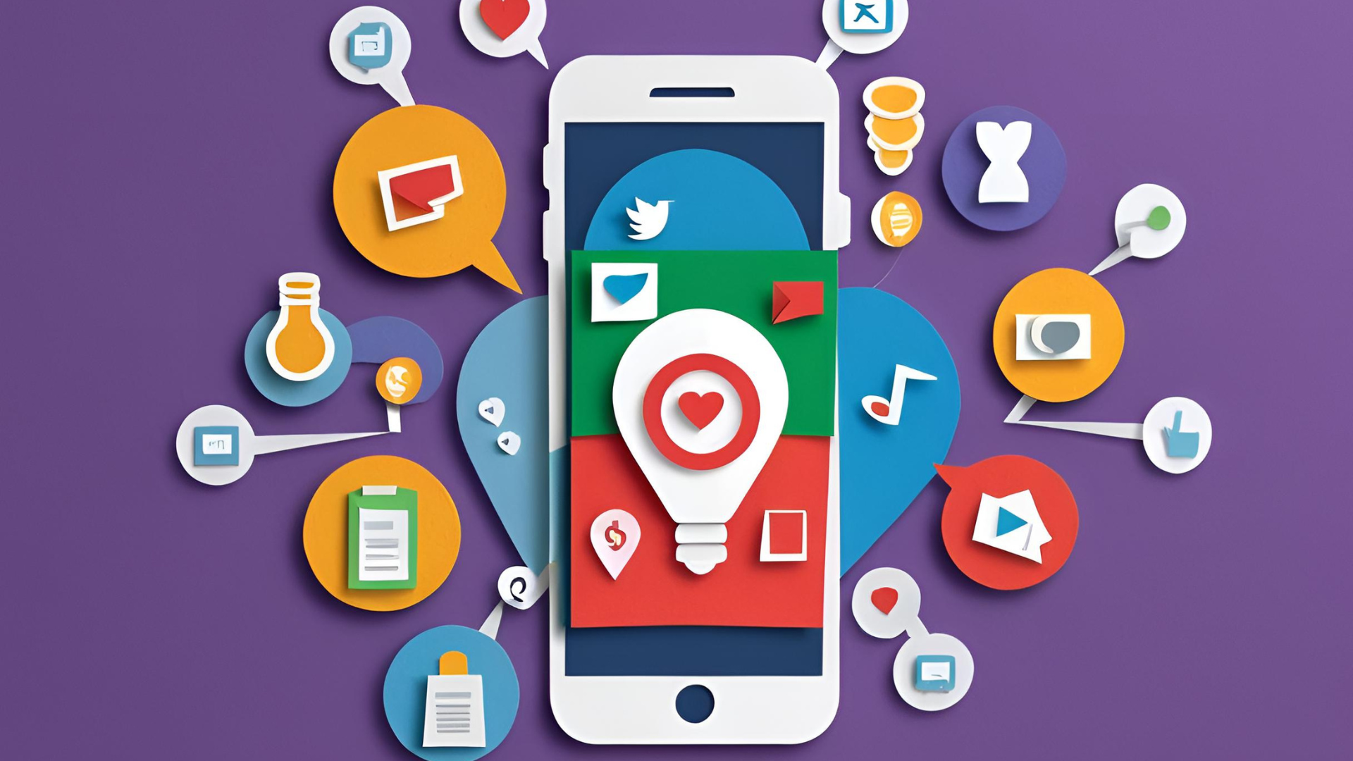 Illustration eines Smartphones mit verschiedenen Kommunikations- und Medien-Symbolen, die die Rolle von Produktvideos bei der Verbesserung der Effizienz im Vertrieb darstellen.