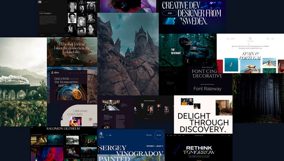 Moodboard with screenshots of websites