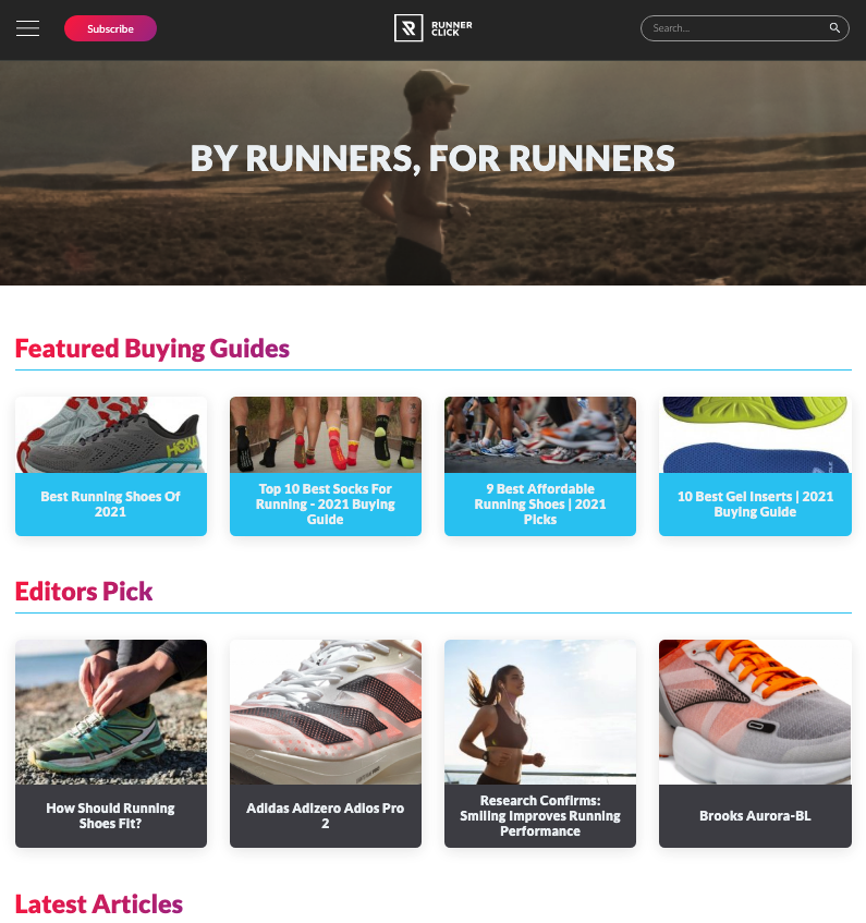 RunnerClick.com homepage