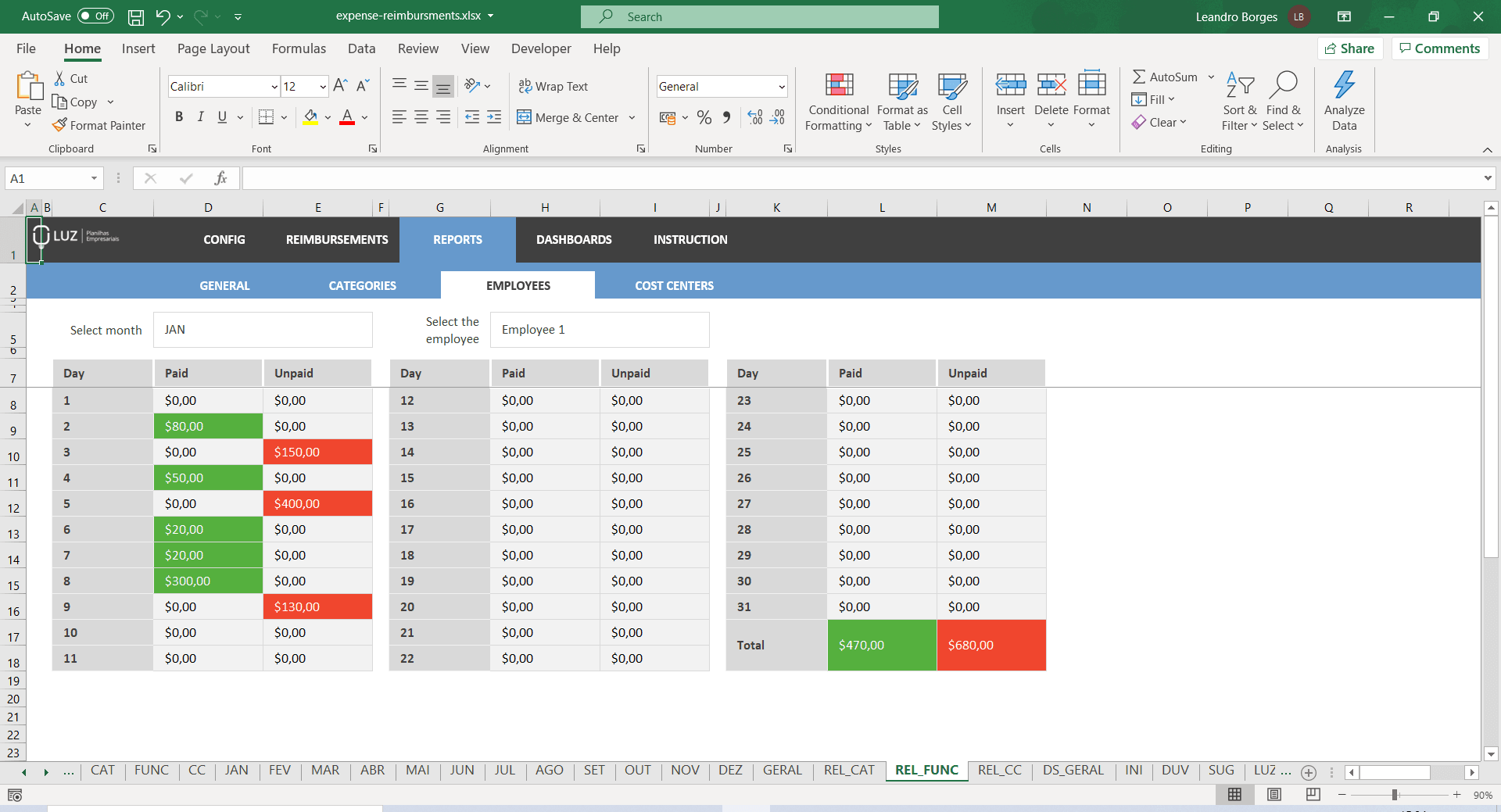 Expenses Reimbursement Excel Spreadsheet Template - LUZ Templates