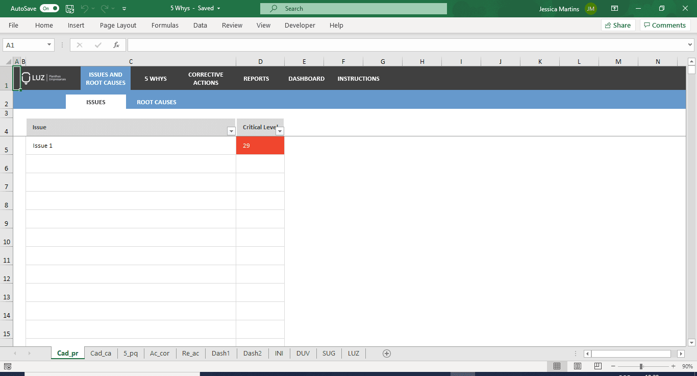 5 Whys (Root Cause Analysis) Excel Spreadsheet Template LUZ Templates