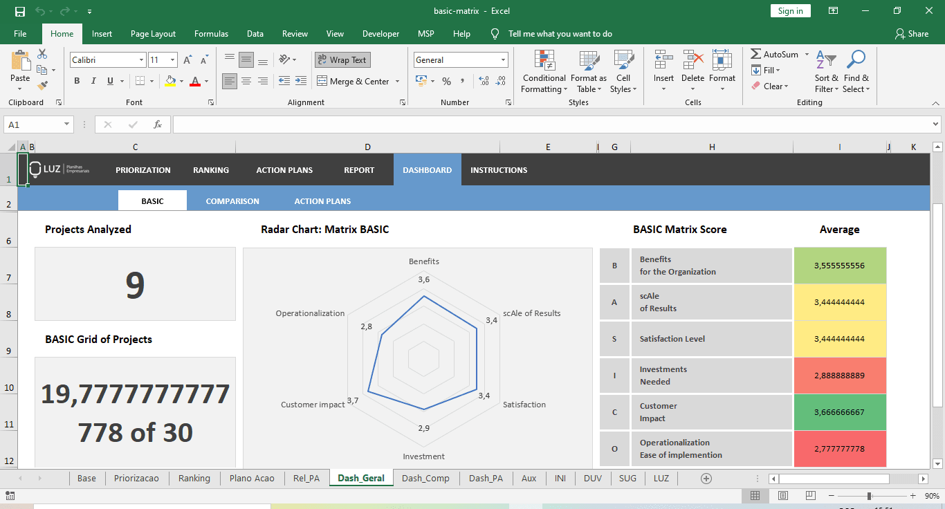 BASIC Matrix Excel Spreadsheet Template - LUZ Templates