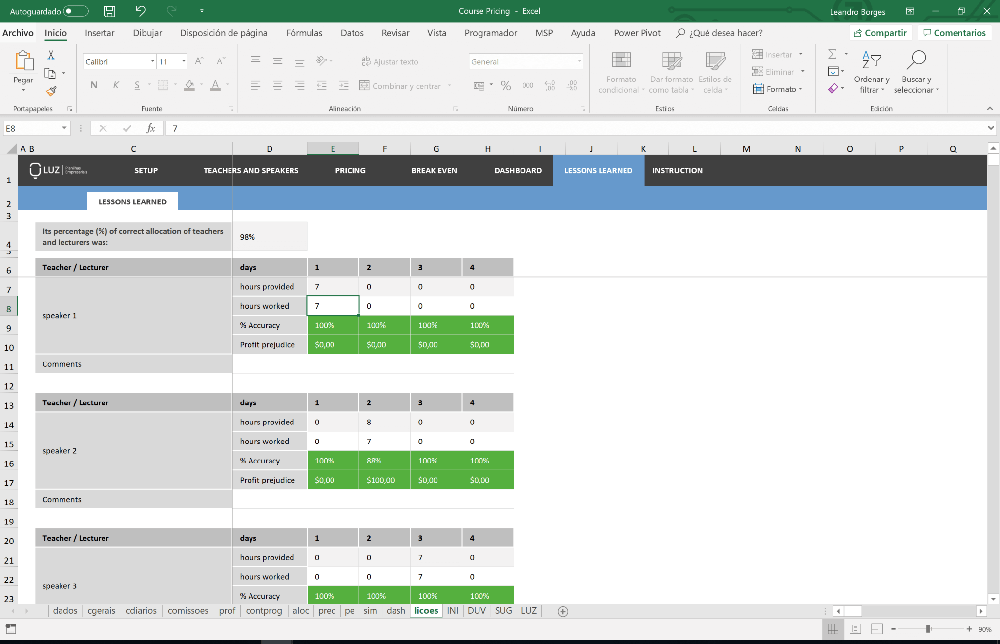 Course Pricing Excel Spreadsheet Template LUZ Templates