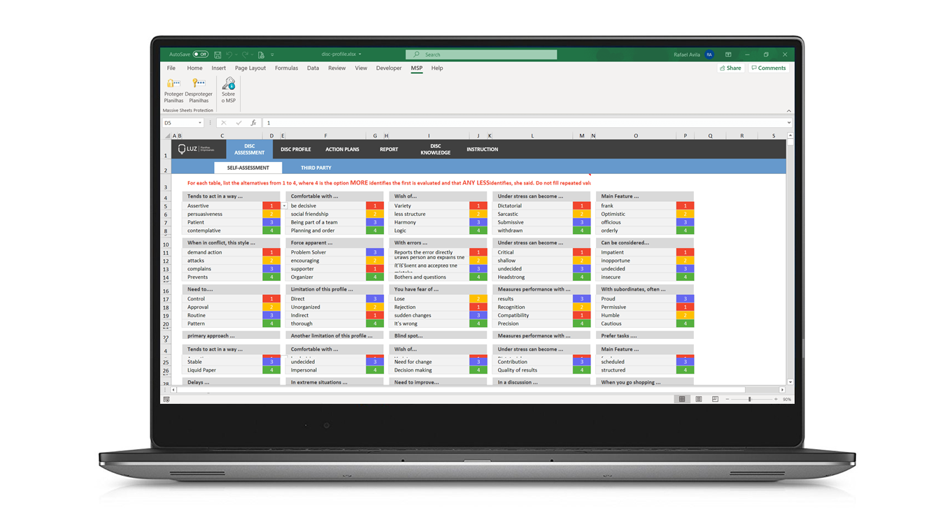 DISC Profile Test Excel Spreadsheet Template LUZ Templates
