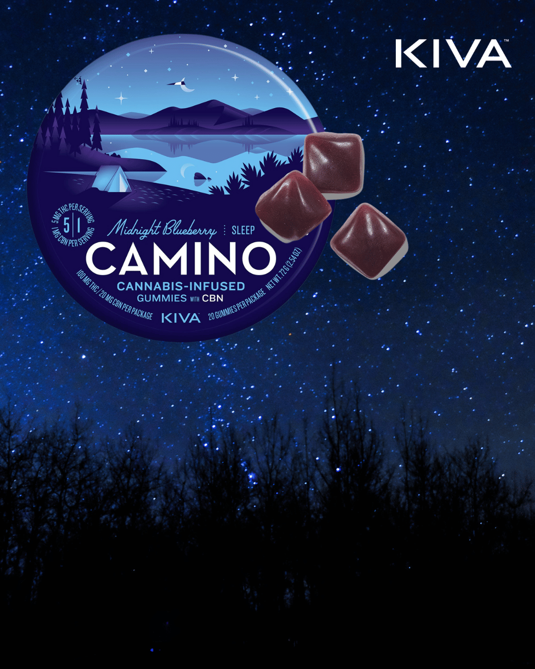 Sweet Dreams with Camino - Kiva's 5:1 Sleep Midnight Blueberry CBN Gummies