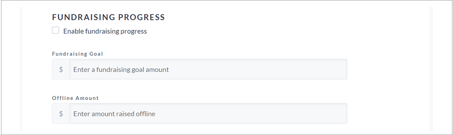 Image showing Fundraising Progress options.
