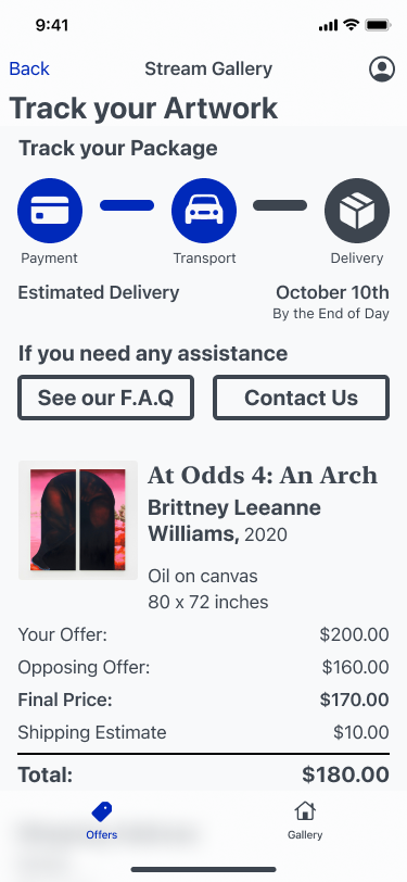 delivery details screen