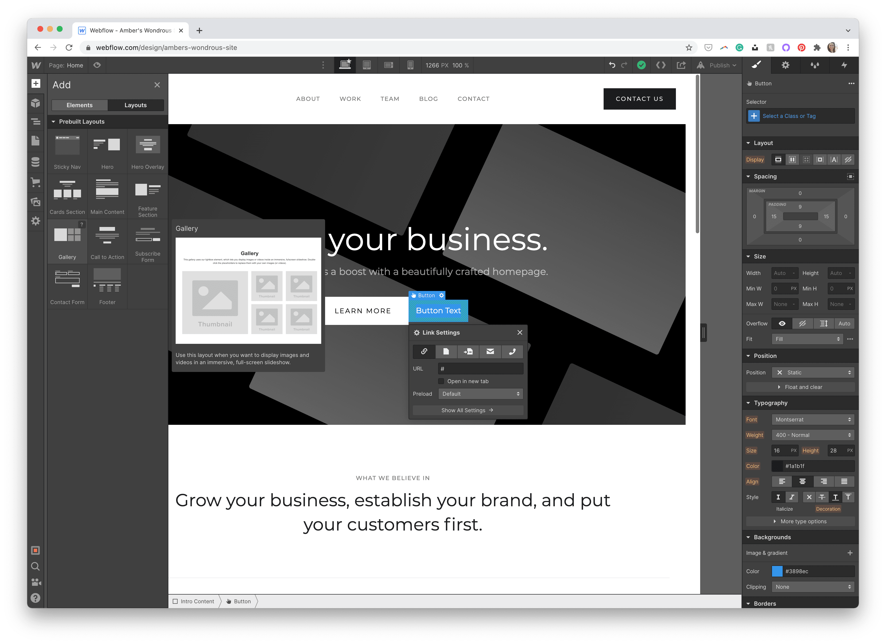 Webflow Layouts Inside Elements Panel