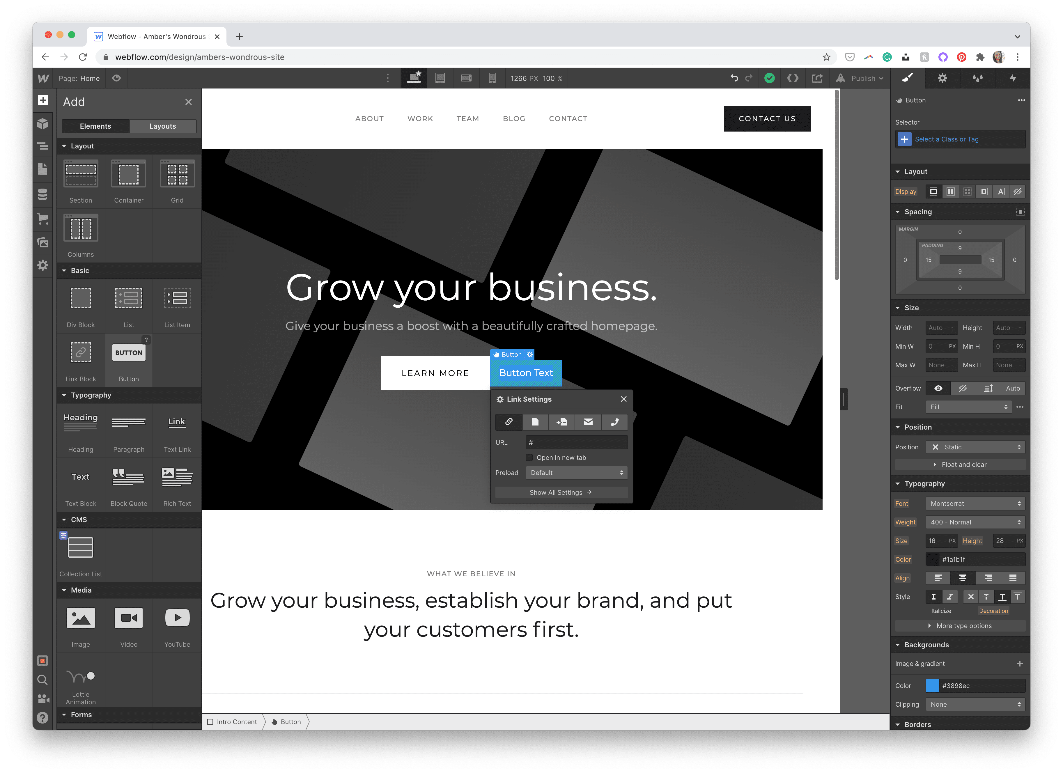Webflow Elements Panel