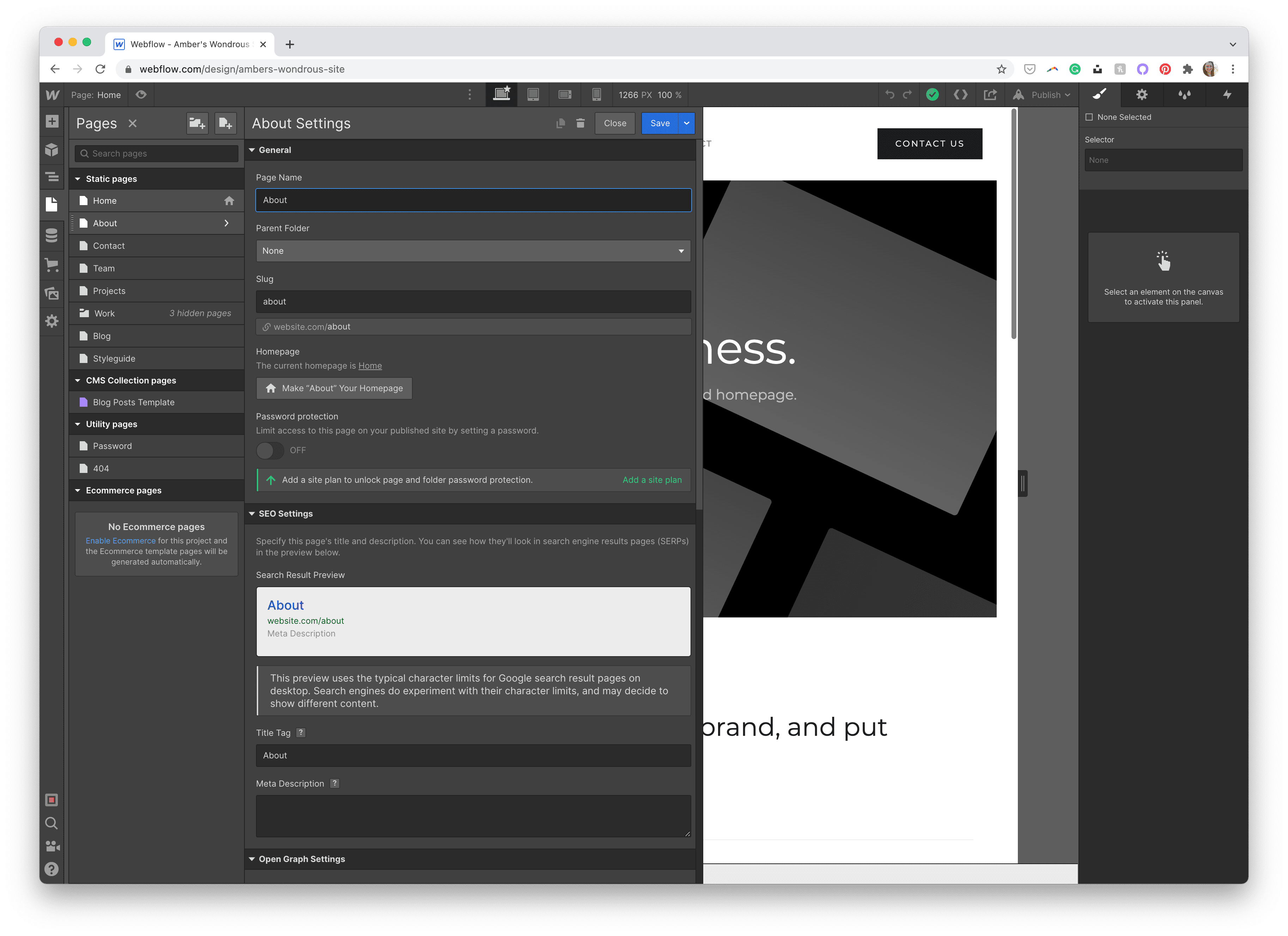 Webflow Pages Panel