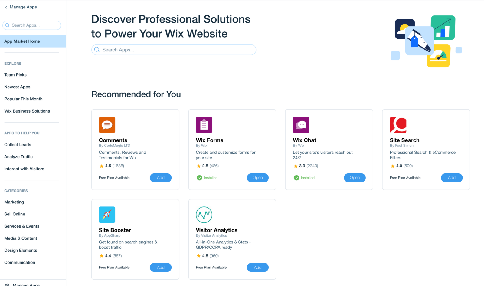 Wix app marketplace (source Wix.com)