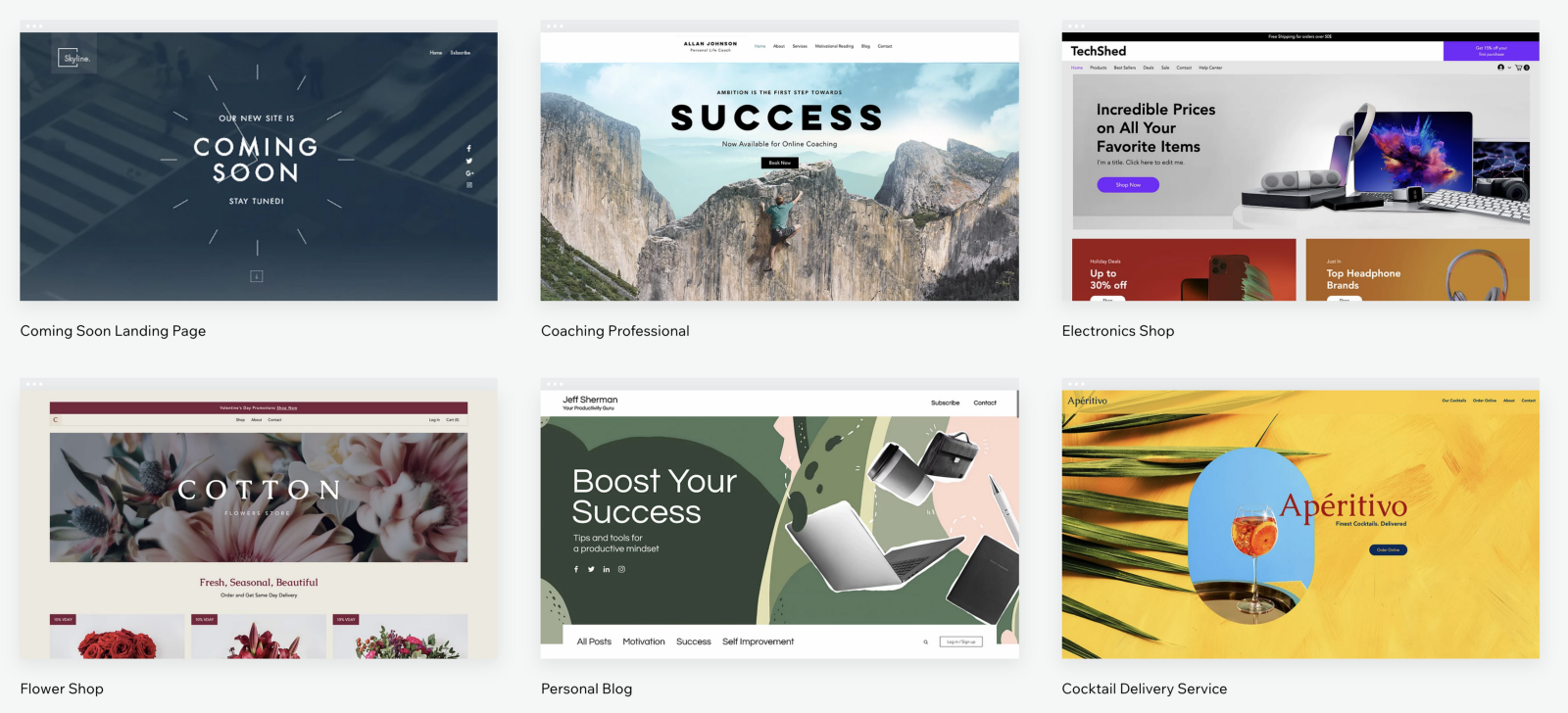Wix templates (source Wix.com)