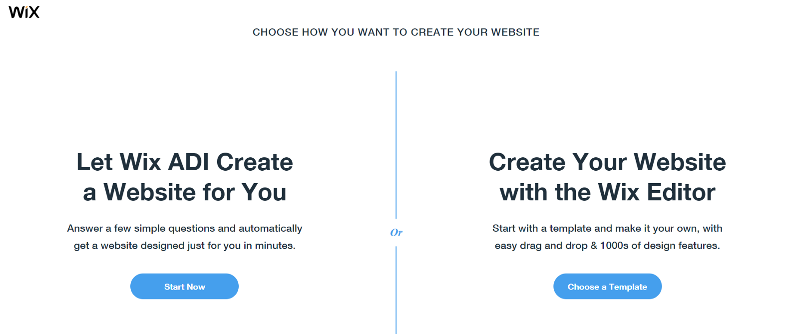Start with a template or use Wix ADI to create your website (source Wix.com)