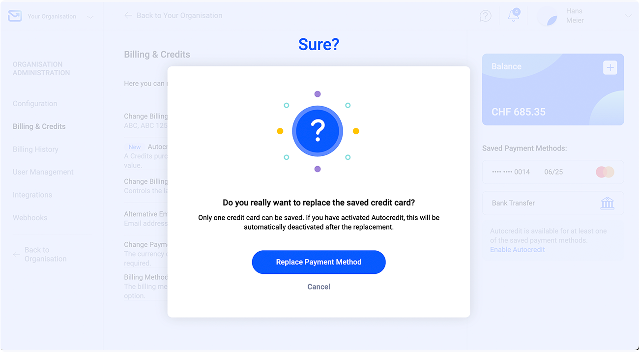 Replace payment method