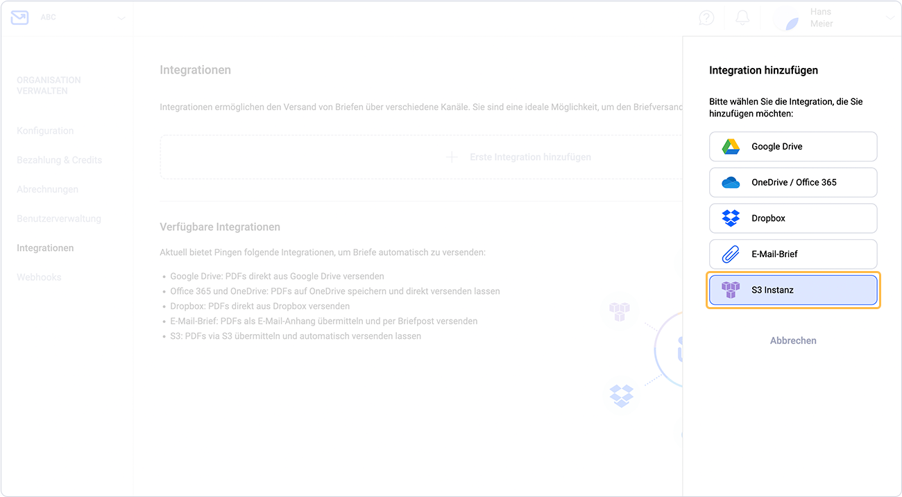 S3 Integration hinzufügen