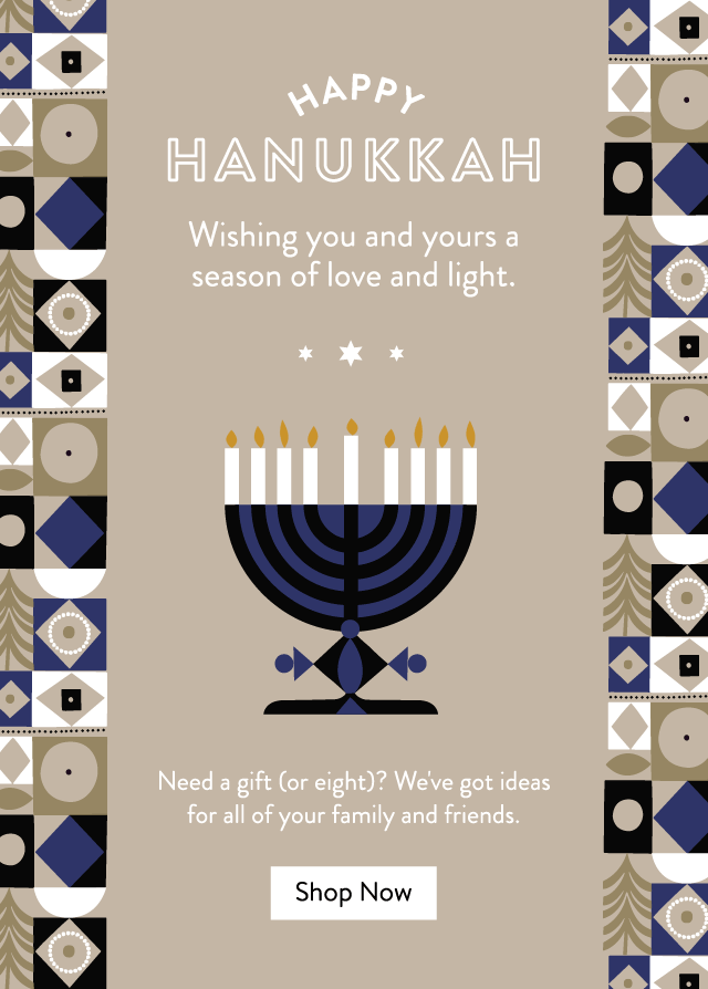 Email featuring a menorah and the title "happy hanukkah"