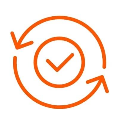 A symbol showing a cycling circle with a checkmark in the middle