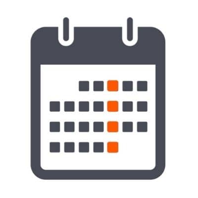 Calendar with highlighted dates, the same day each week