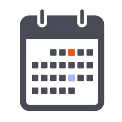 Calendar with one date highlighted, and a date highlighted two weeks later in a different color