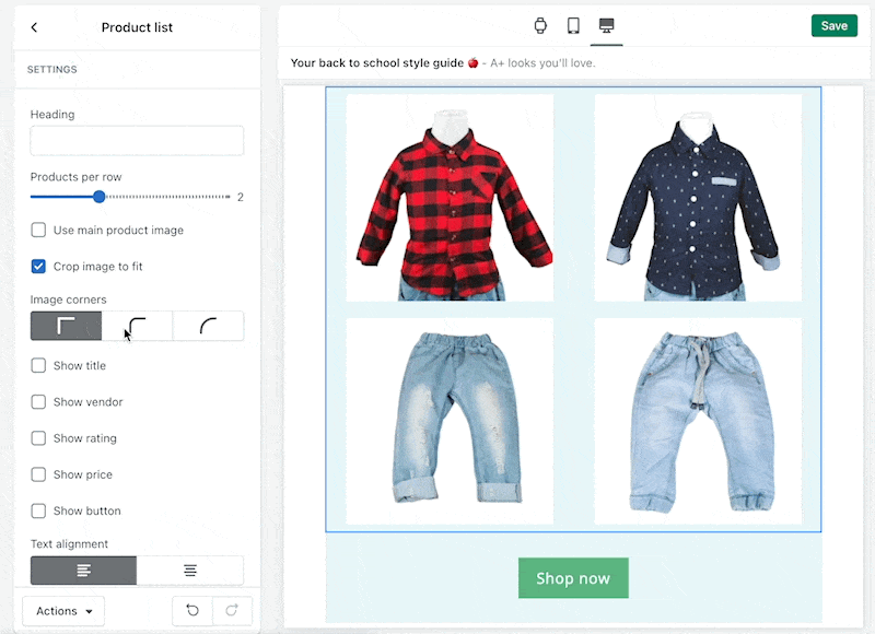 Screenshot within email newsletter showing changing the image corners