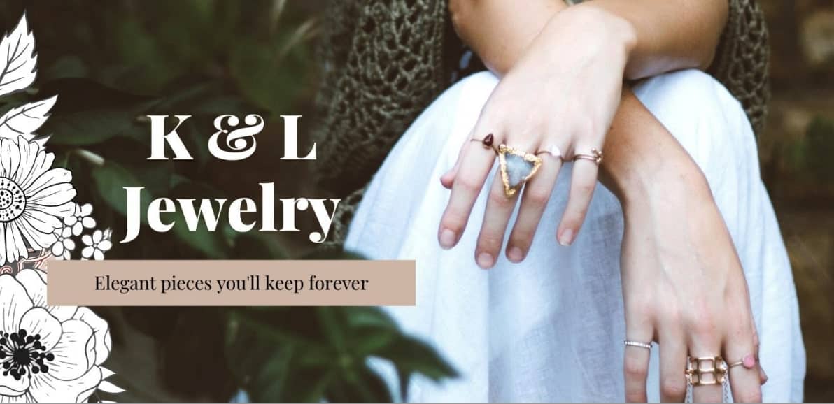 Website screenshot of K&L Jewelry with tagline: elegant pieces you'll keep forever