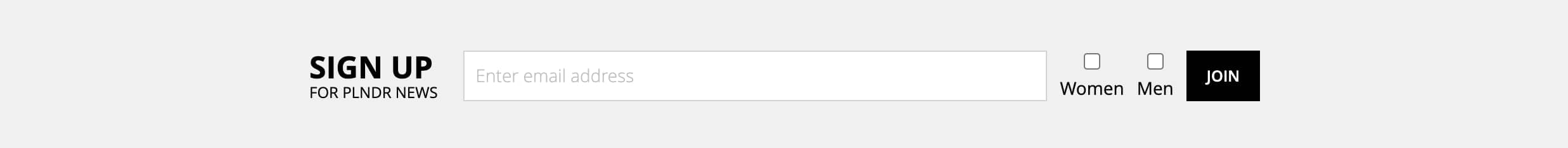 Sign up form that has check boxes for women, men, and a join button