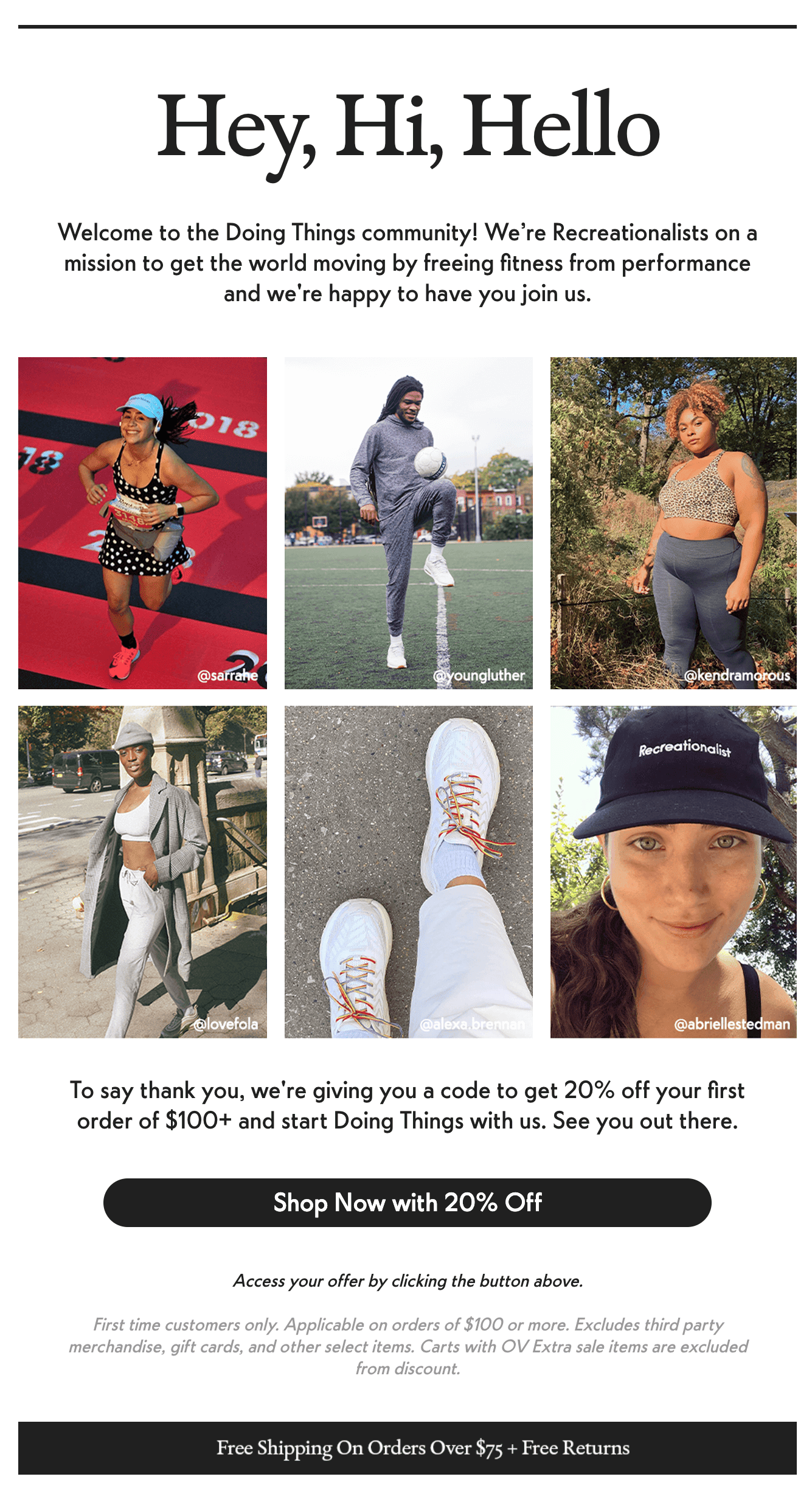 Email featuring photo blocks of women wearing Outdoor Voices apparel