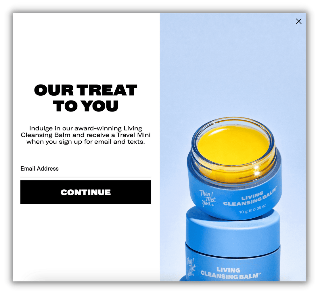 Opened cleansing balm container with text: our treat to you