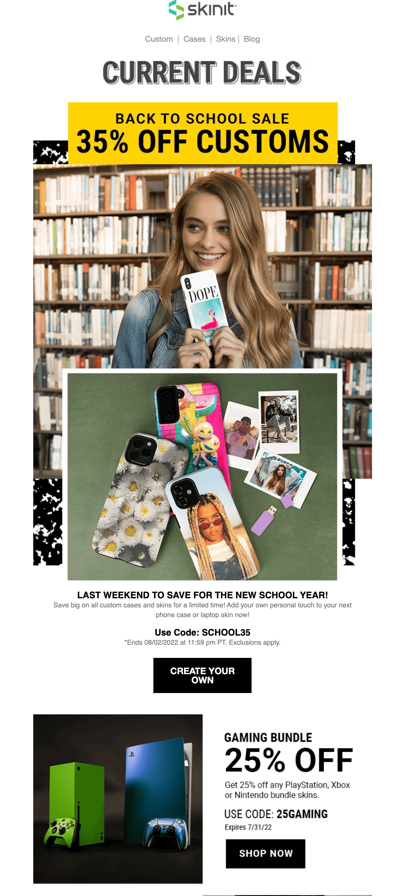 Email showing a young woman holding a phone, with overlay of a photo showcasing different phone covers