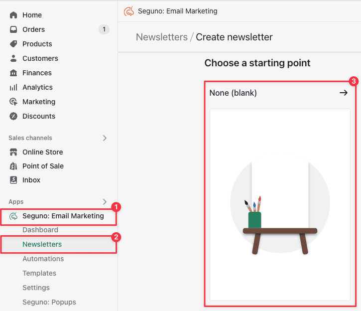 Screenshot showing a box around a blank newsletter