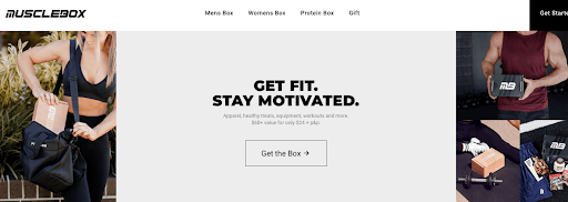 Website screenshot with the headline Get Fit Stay Motivated. Get the Box.