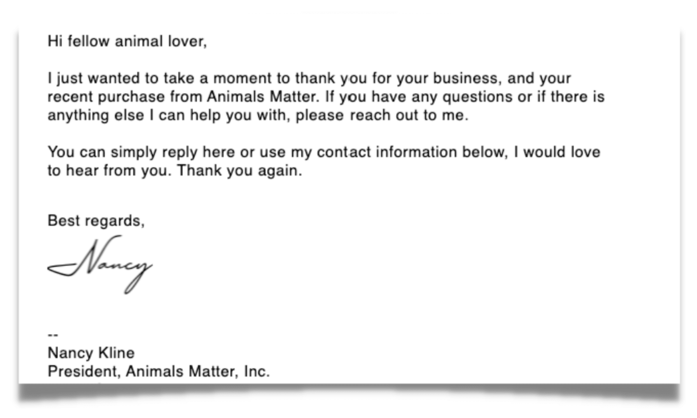 Screenshot of text-based email