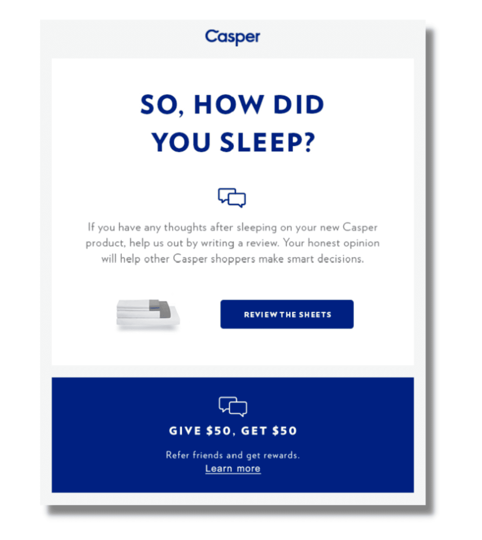 Screenshot of email with the headline "So, how did you sleep?" with a short paragraph
