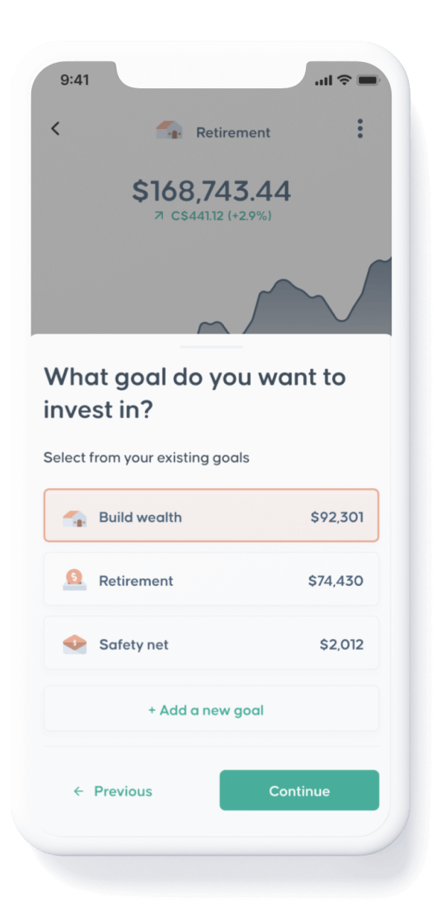 App screenshot showing the selection of a goal
