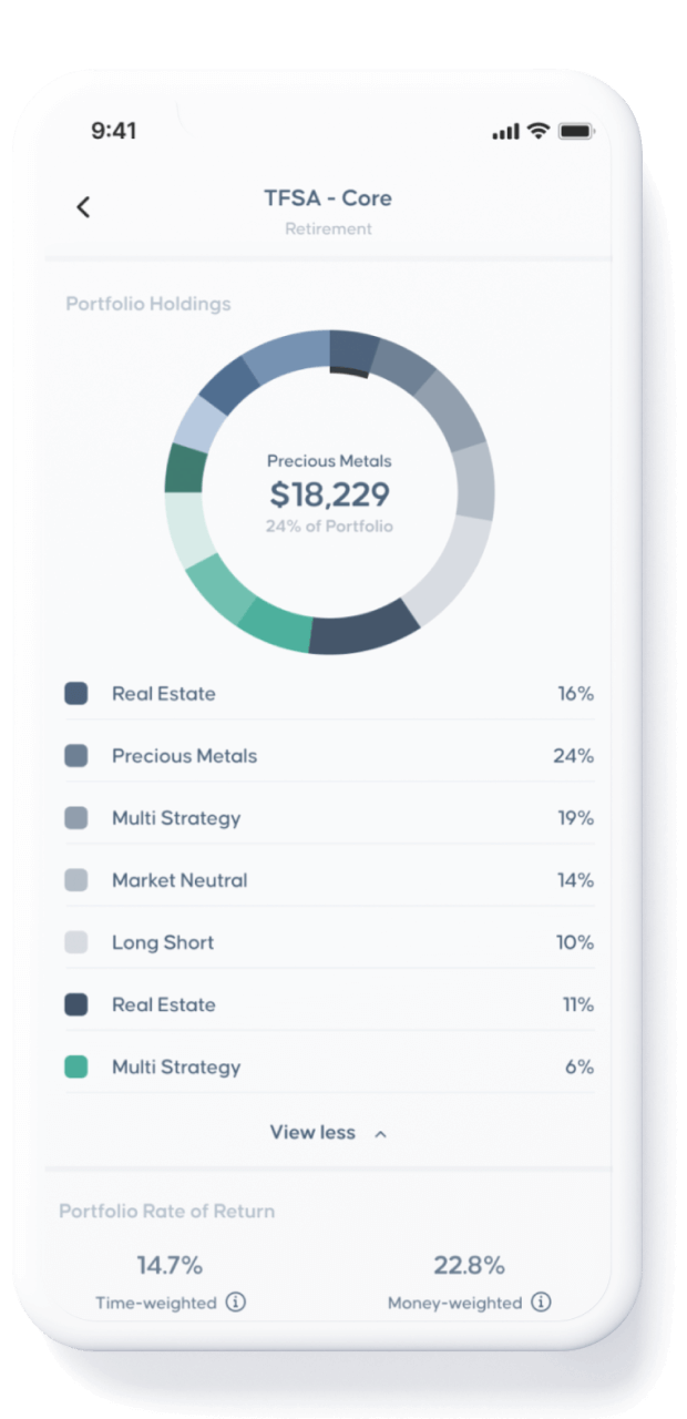 App screenshot showing a portfolio breakdown