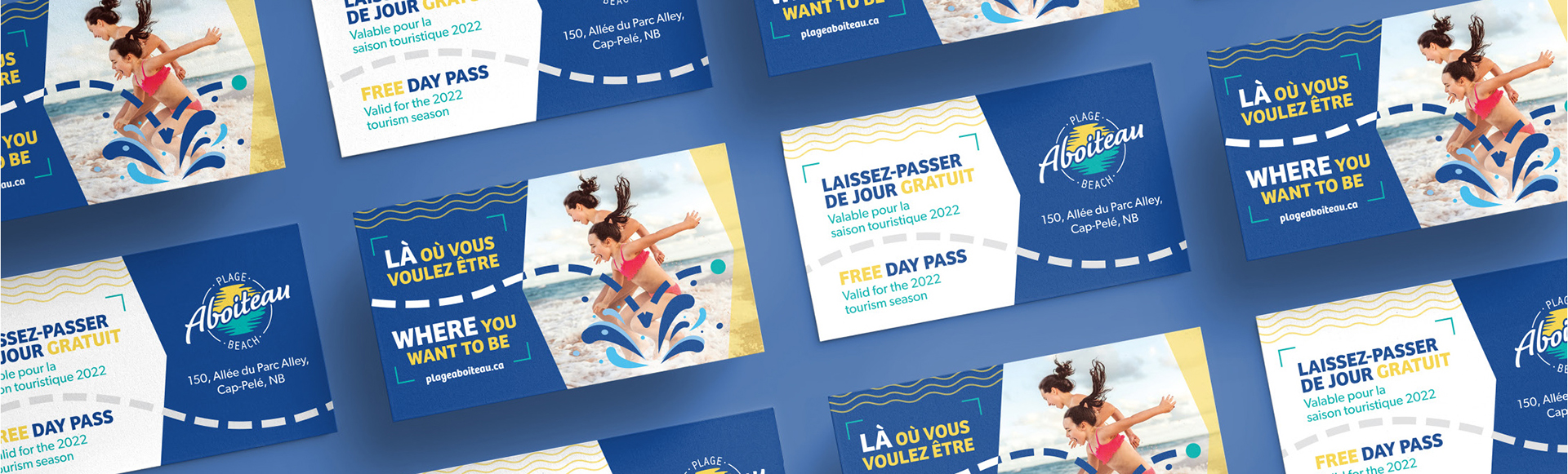 Business cards for Aboiteau Beach located in Cap-Pele in New Brunswick