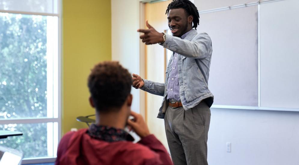 Relay instructor speaking to students