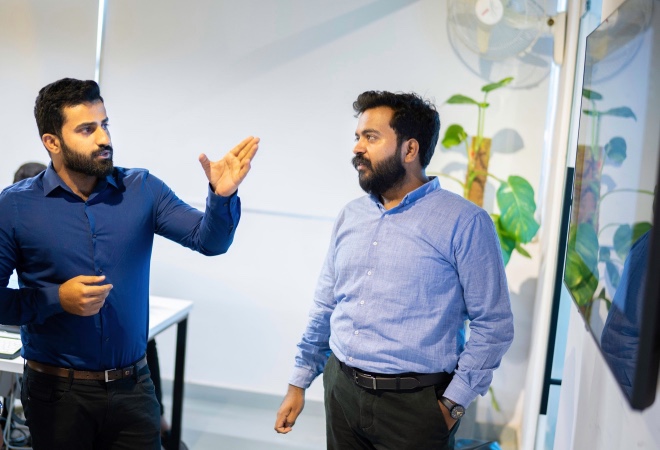 two colleagues talking