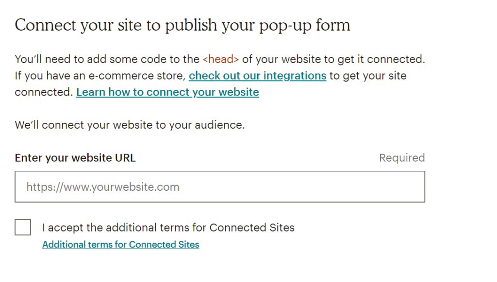 Mailchimp connect site screen