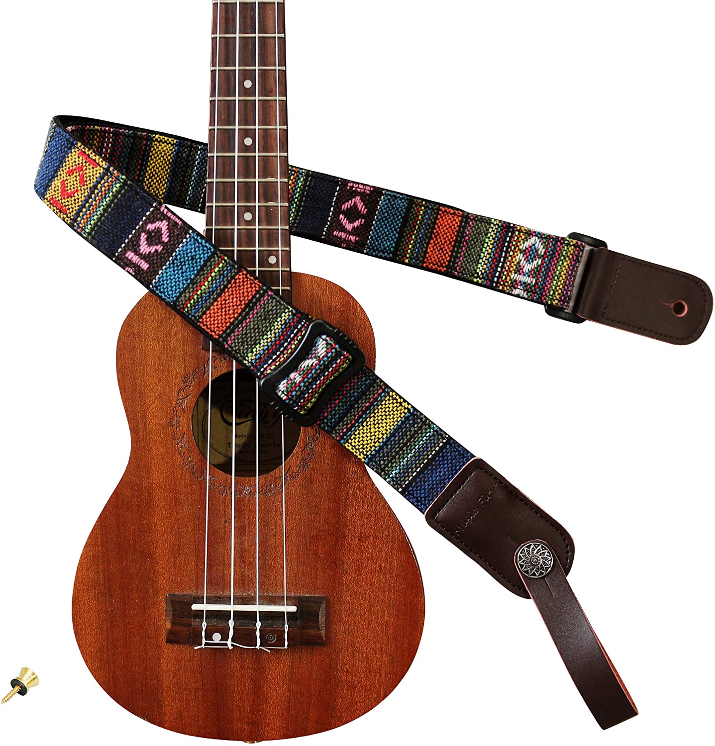 Music First Country Style Soft Cotton/Leather Ukulele Shoulder Strap
