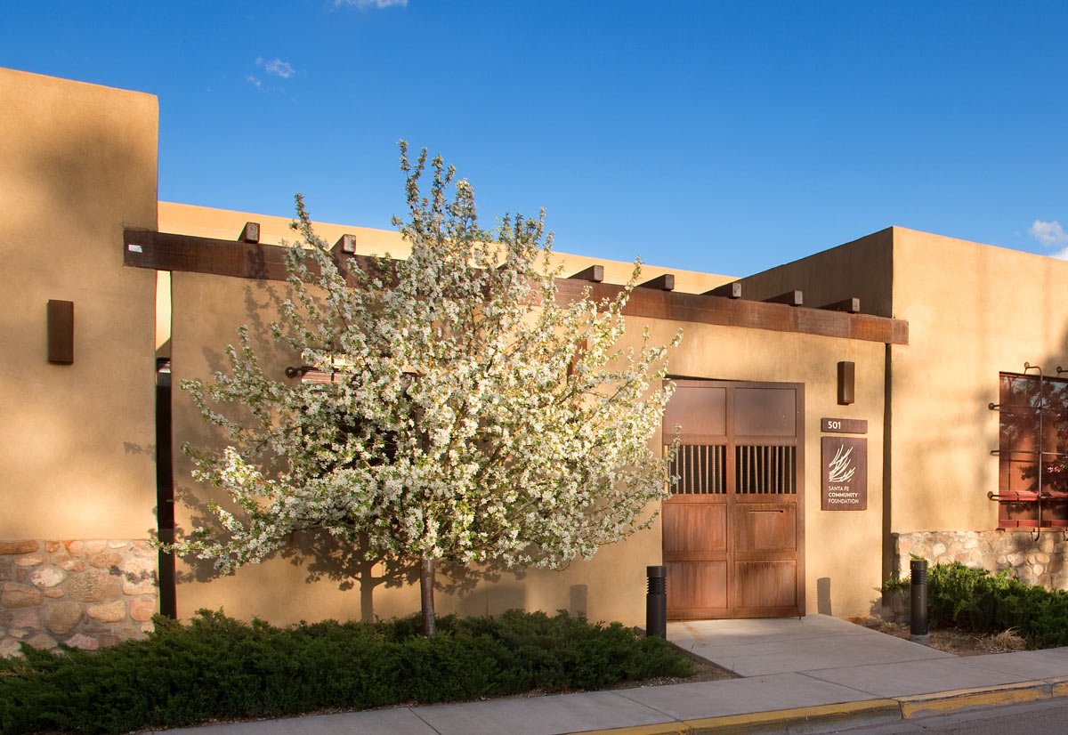 Wide shot of the front entrance to the Santa Fe Community Foundation