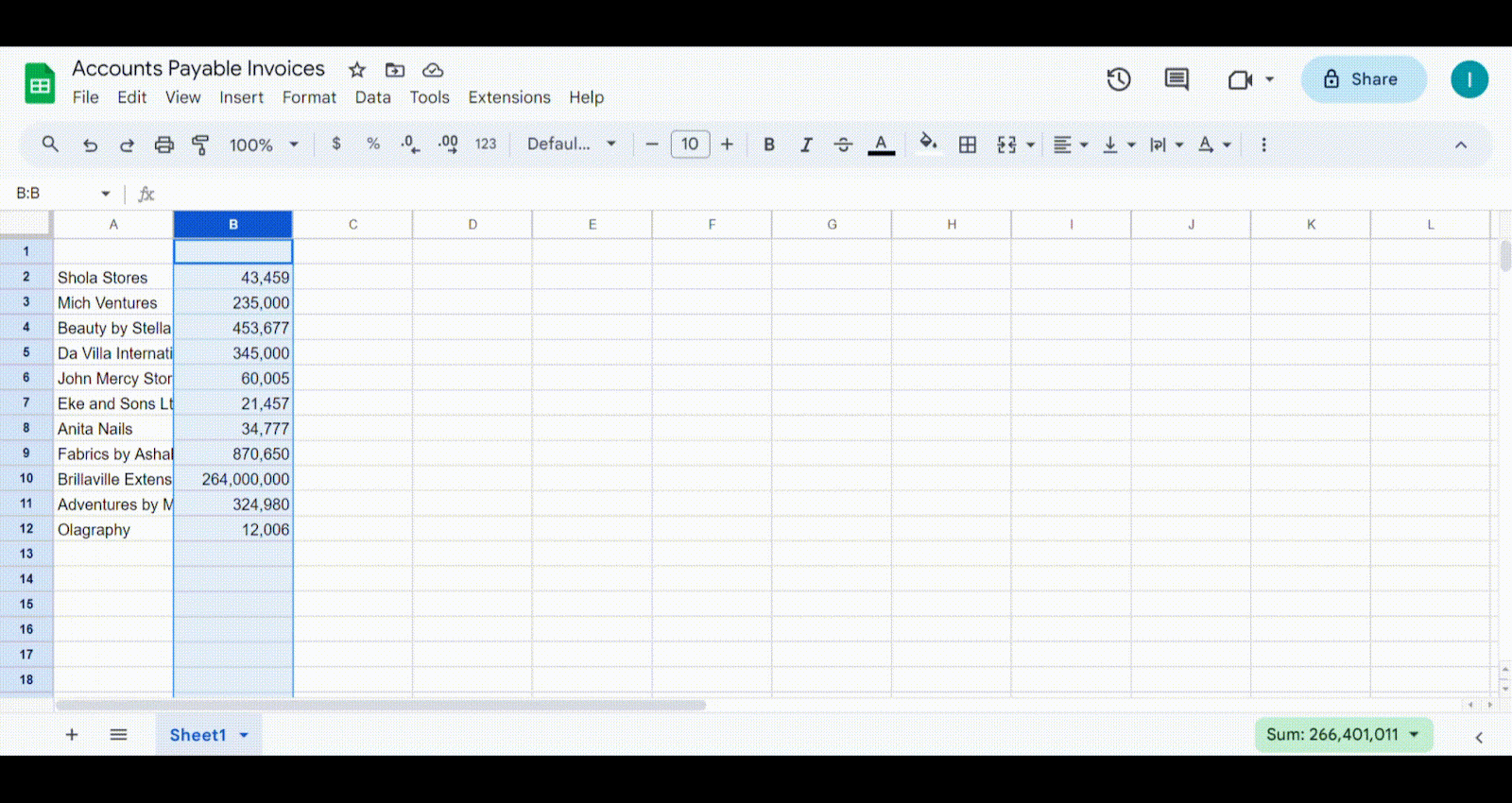 account payable excel formula 1