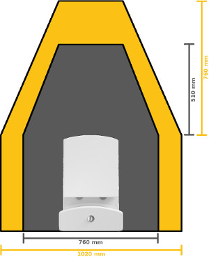 Grey - The required space for a toilet. Yellow - The recommended space for a toilet.