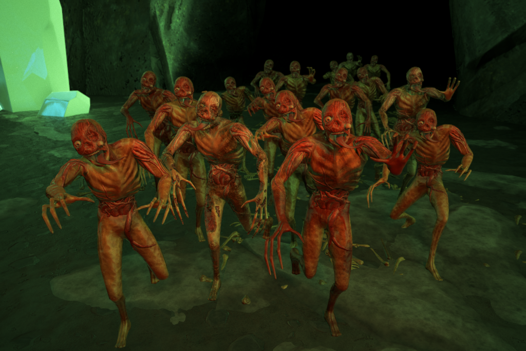 3D render of a zombie horde in cave